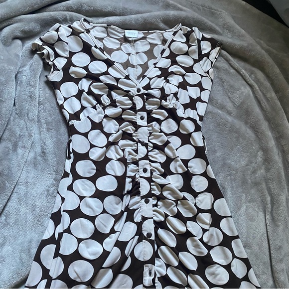 Y2k vintage Suzy cream & brown polka dot dress - Picture 6 of 12